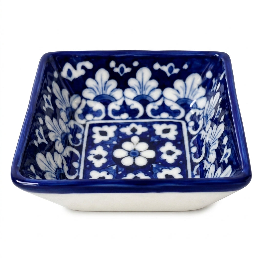 Ceramic Blue Pottery Hand Made Rectangle Deep Bowl
