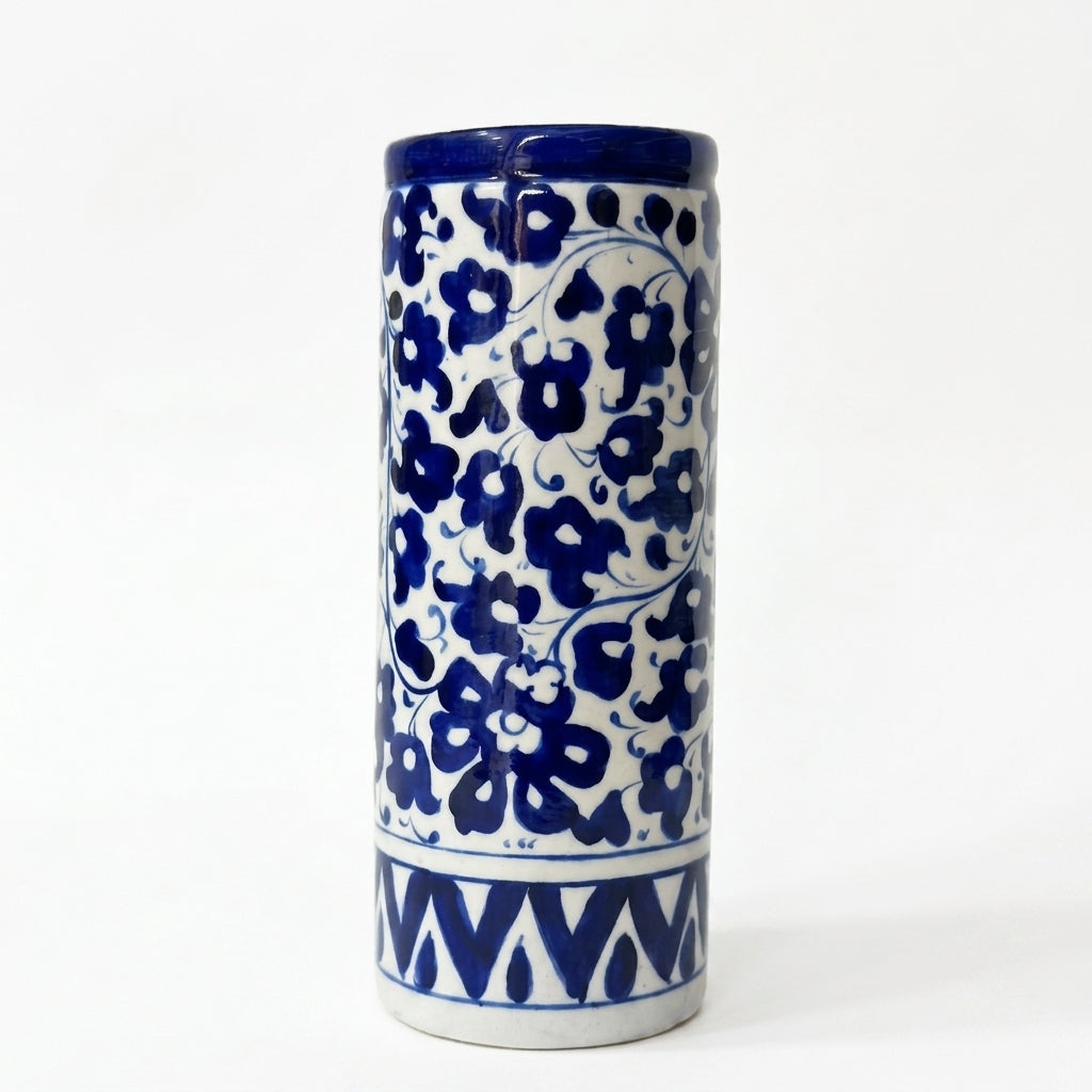 Ceramic Blue Pottery Cylinder Vase Medium