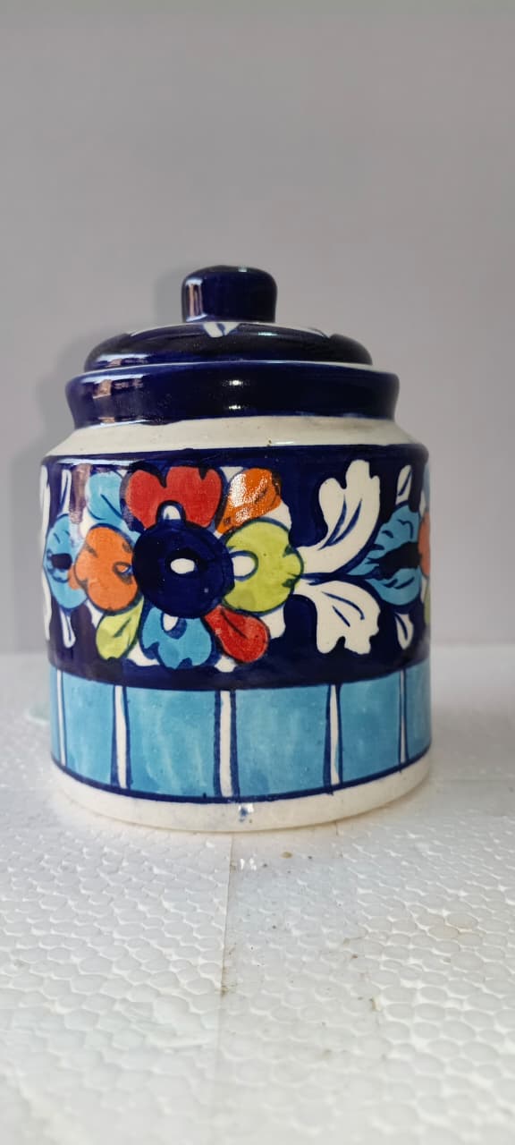 Ceramic Blue Pottery Floral Small jar With Lid