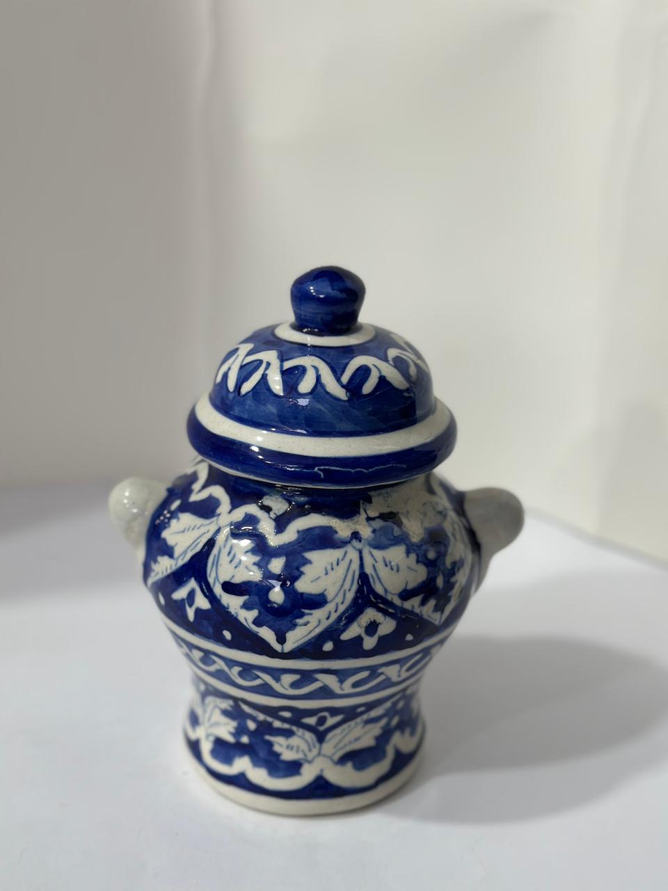 Ceramic blue pottery chinese jar