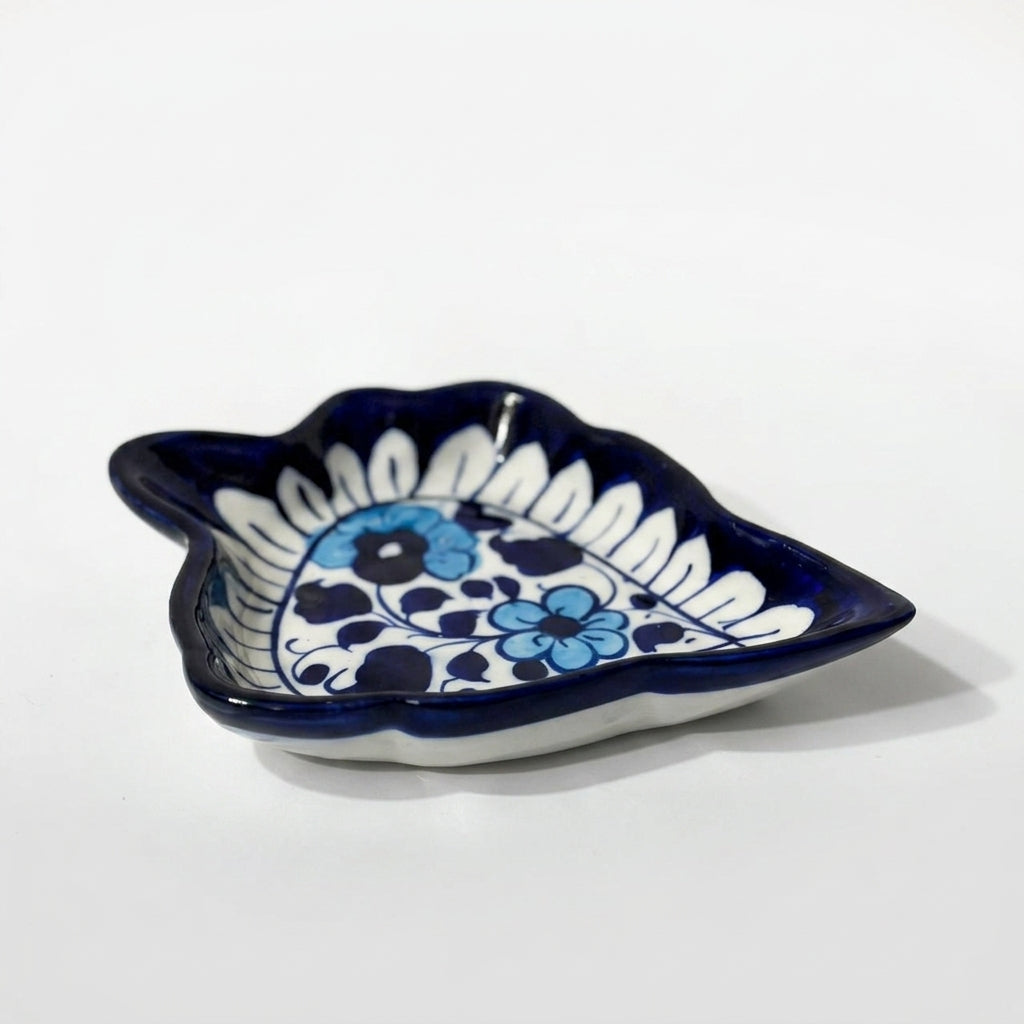 Ceramic Blue Pottery Hand Made leaf Dish