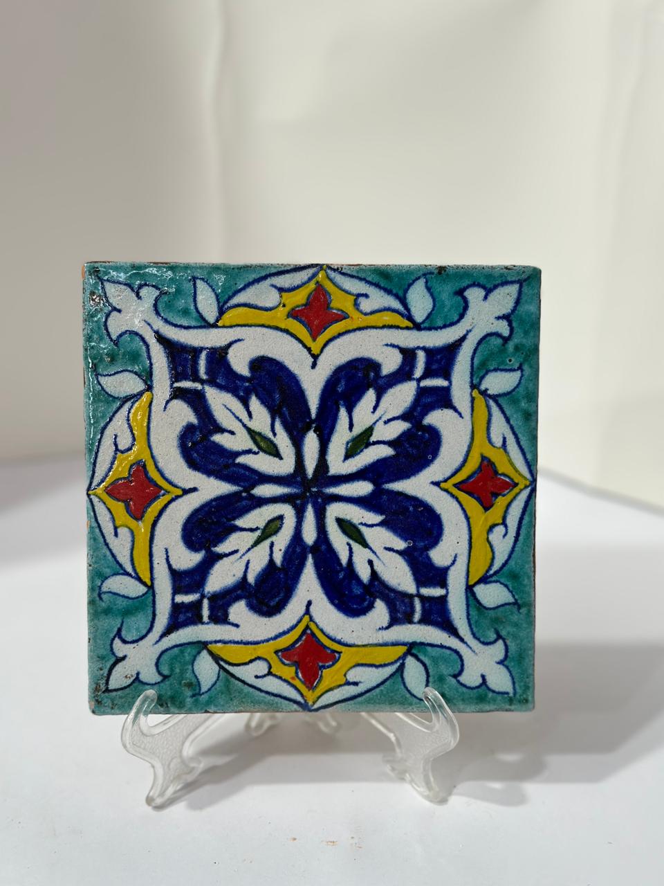 Handmade tile 6 by 6 inch Chaar-Patti Kashi