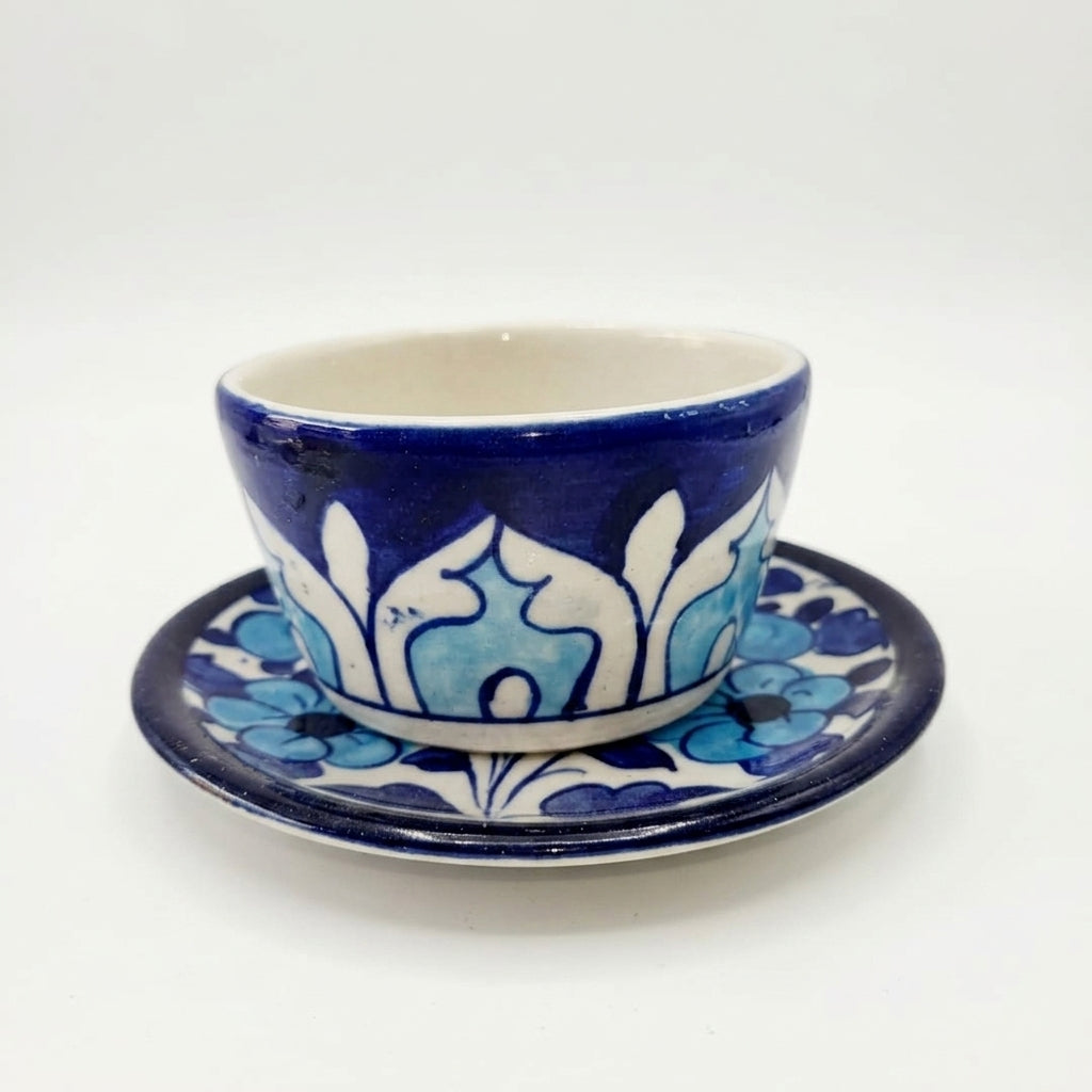 Ceramic Blue Pottery Coaster and cream bowl