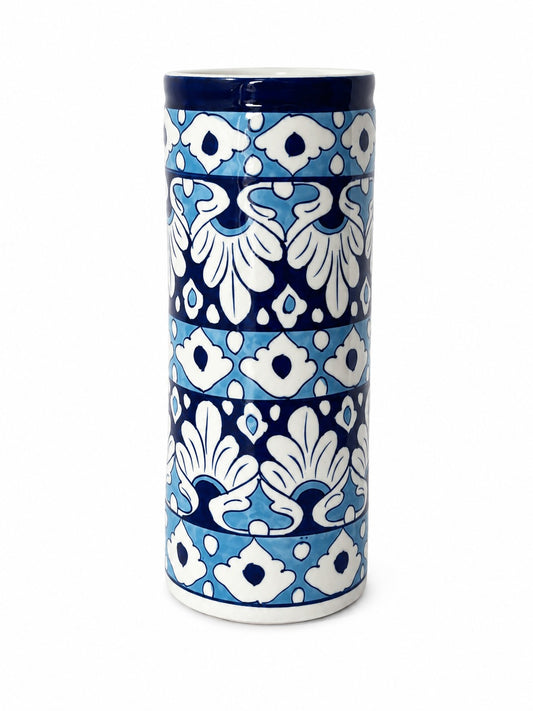 Ceramic Blue Pottery Cylinder Vase Medium