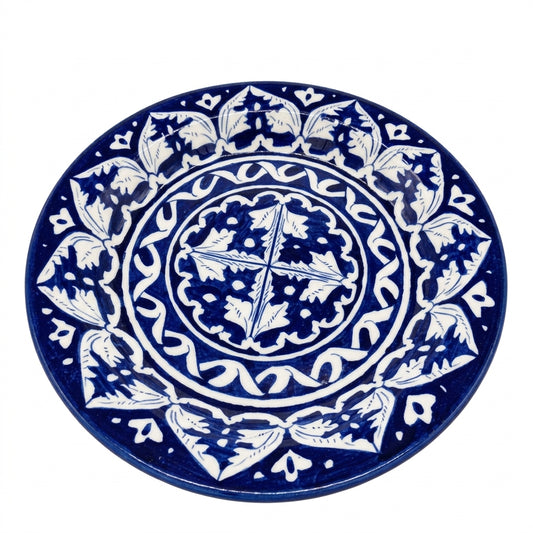 Ceramic Blue Pottery Hand Made Half Deep Plate