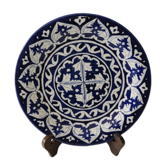 Ceramic Blue Pottery Hand Made Half Deep Plate