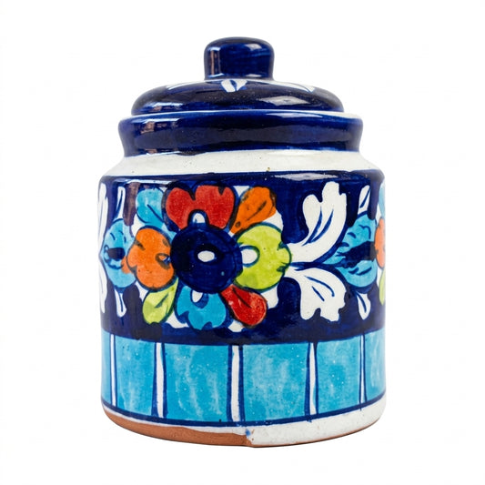 Ceramic Blue Pottery Floral Small jar With Lid