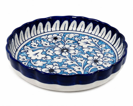 Ceramic Blue Pottery Hand Made Apple Dish