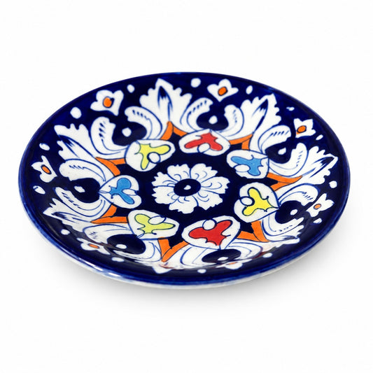 Ceramic Blue Pottery Hand Made Floral Quarter Plate