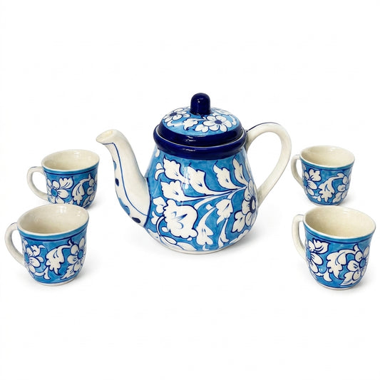 Ceramic Blue Pottery Hand Made Kehwa Set 5 pieces