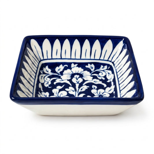 Ceramic Blue Pottery Hand Made Rectangle Deep Bowl