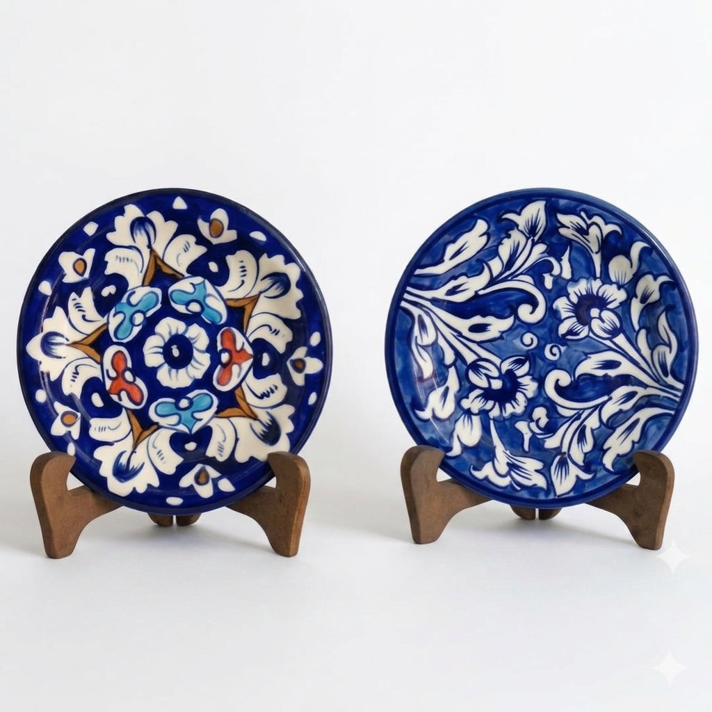 Ceramic Blue Pottery Hand Made Small Decor Plate