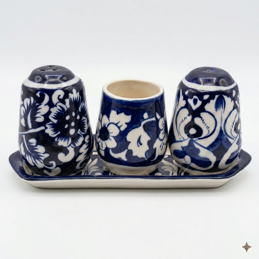 Ceramic Blue Pottery Hand Made Salt Pot Set