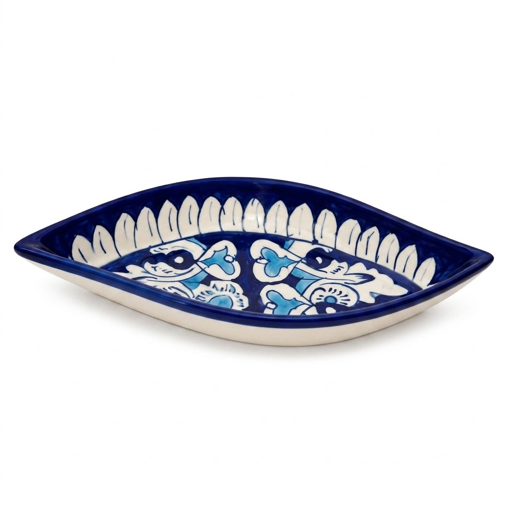 Ceramic Blue Pottery Boat Style Dish