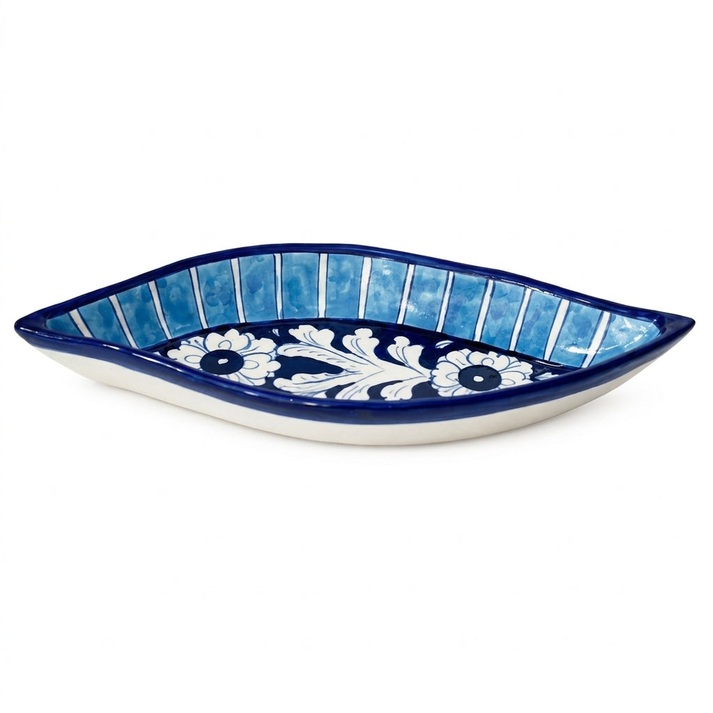 Ceramic Blue Pottery Boat Style Dish