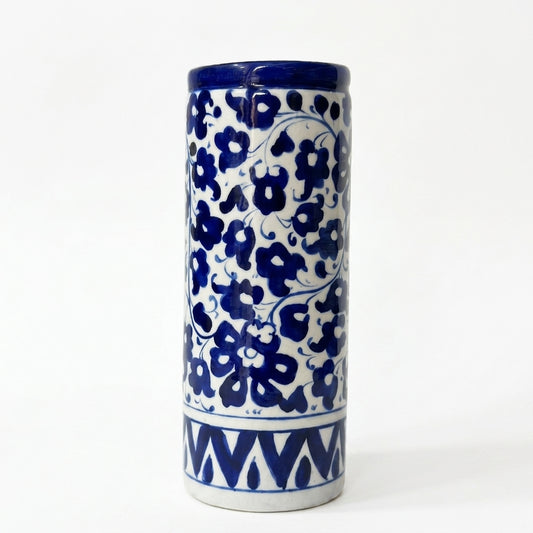 Ceramic Blue Pottery Cylinder Vase Medium