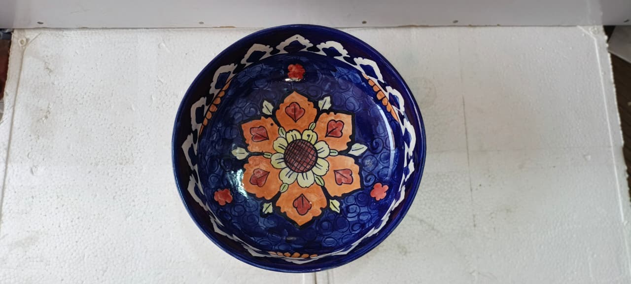 Ceramic Blue Pottery Floral Big Bowl