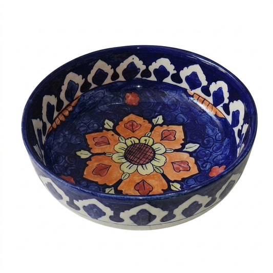 Ceramic Blue Pottery Floral Big Bowl