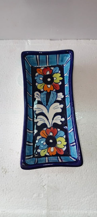 Ceramic Blue Pottery Floral Biscuit Dish