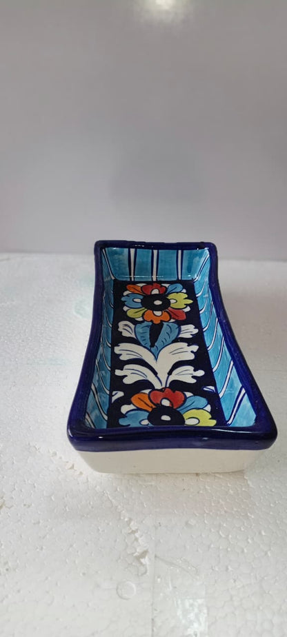 Ceramic Blue Pottery Floral Biscuit Dish