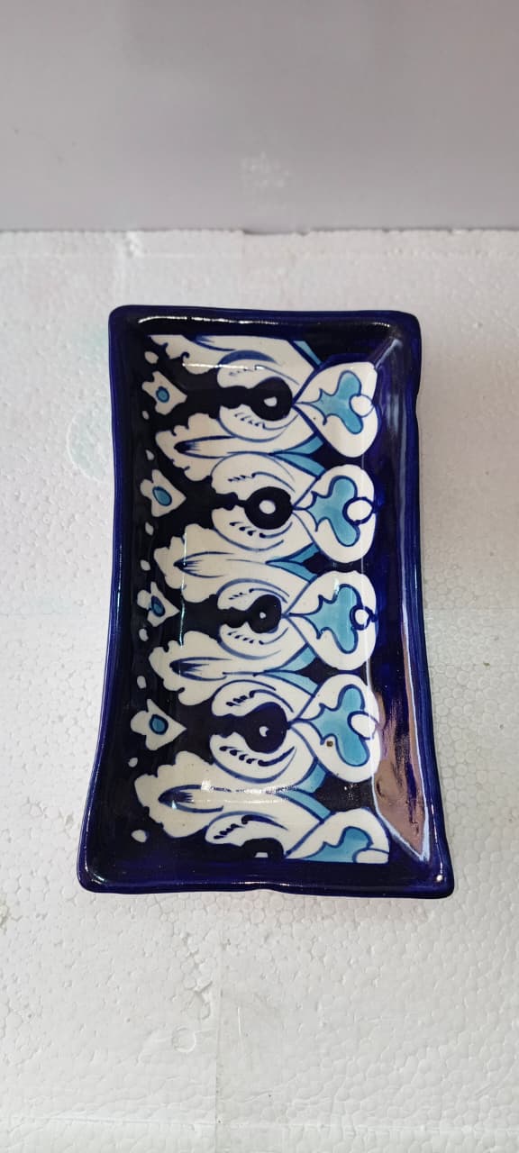 Ceramic Blue Pottery Floral Biscuit Dish