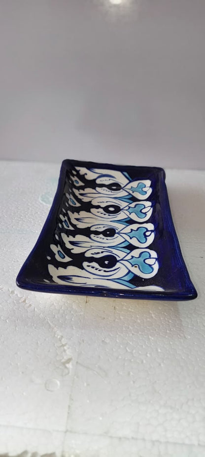 Ceramic Blue Pottery Floral Biscuit Dish