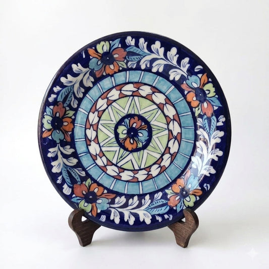 Ceramic Blue Pottery Floral Dinner Decor Plate