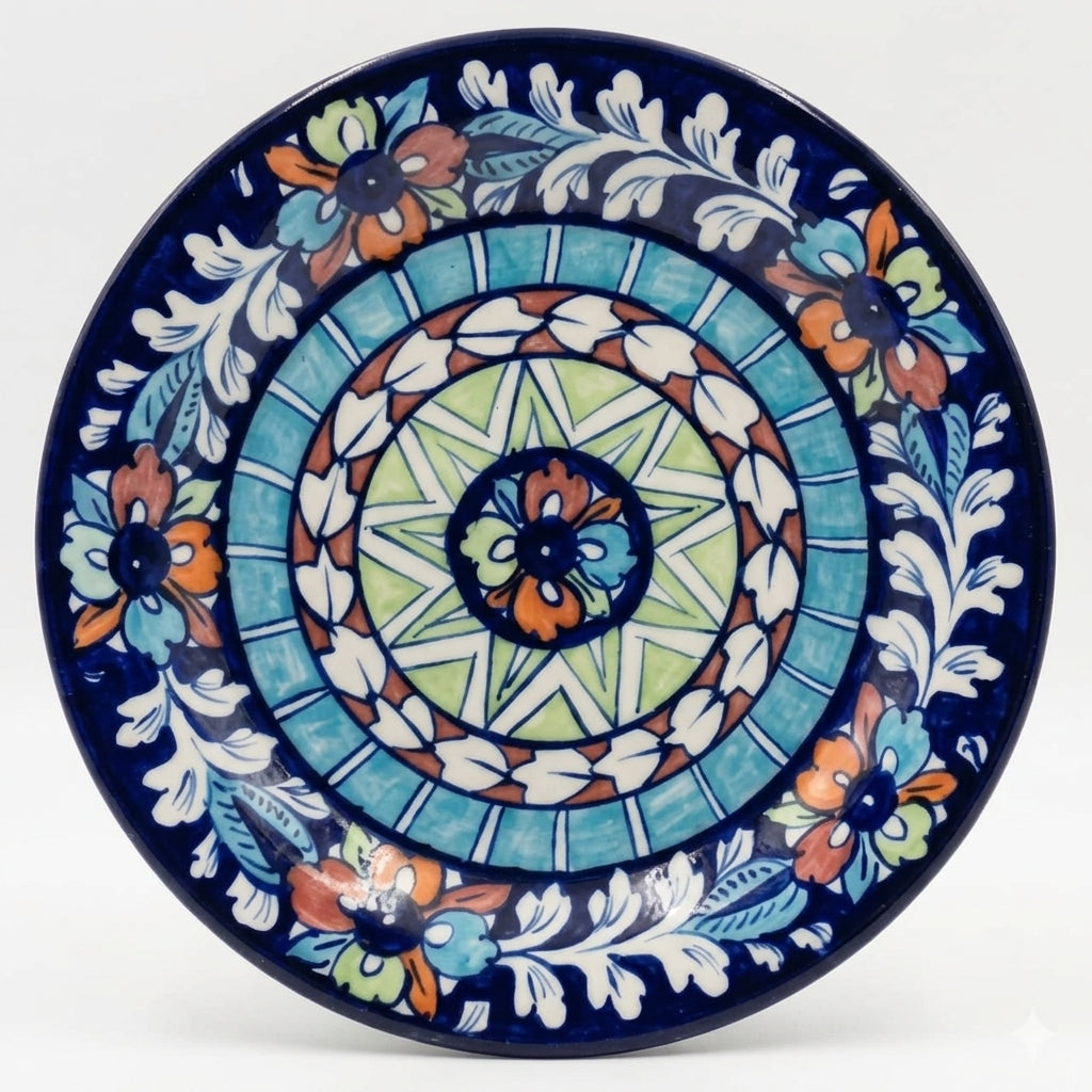 Ceramic Blue Pottery Floral Dinner Decor Plate