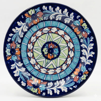 Ceramic Blue Pottery Floral Dinner Decor Plate