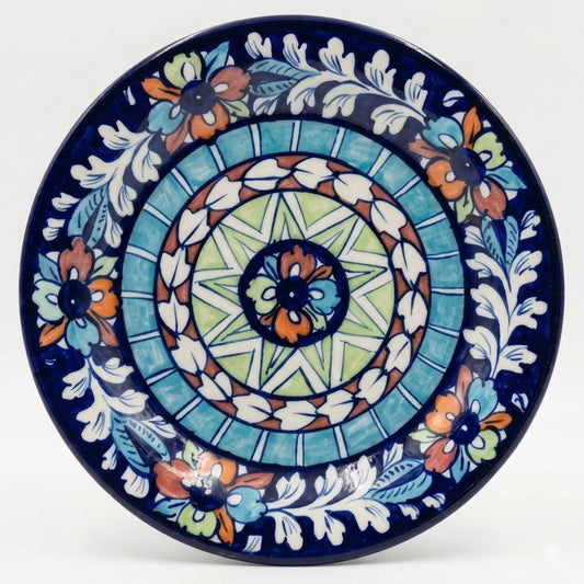 Ceramic Blue Pottery Floral Dinner Decor Plate