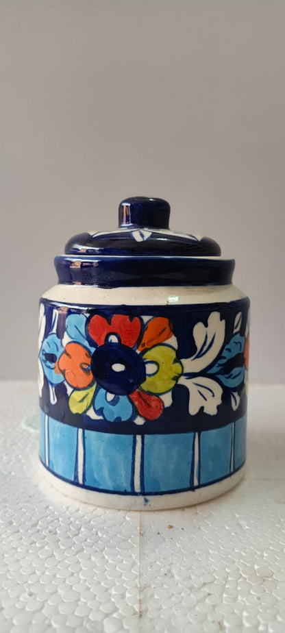 Ceramic Blue Pottery Floral Small jar With Lid