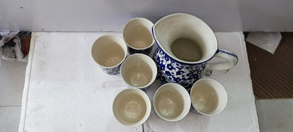 Ceramic Blue Pottery Jug Glass Set 7 pieces