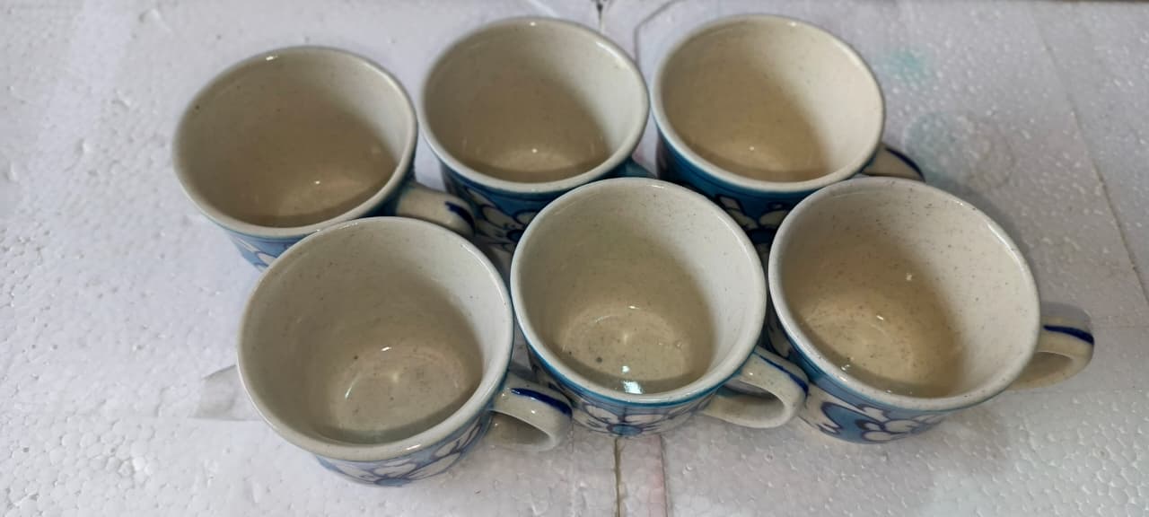 Ceramic Blue Pottery kehwa cups 6 pieces