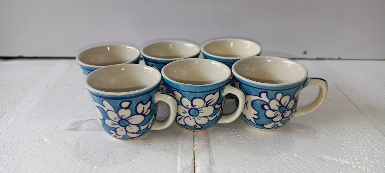 Ceramic Blue Pottery kehwa cups 6 pieces