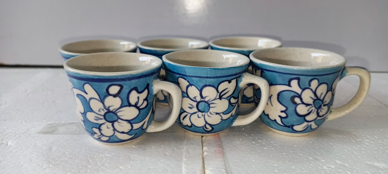 Ceramic Blue Pottery kehwa cups 6 pieces