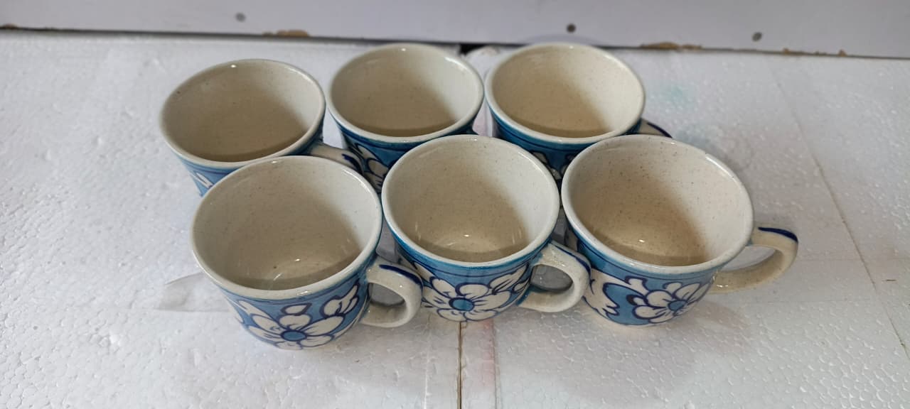 Ceramic Blue Pottery kehwa cups 6 pieces