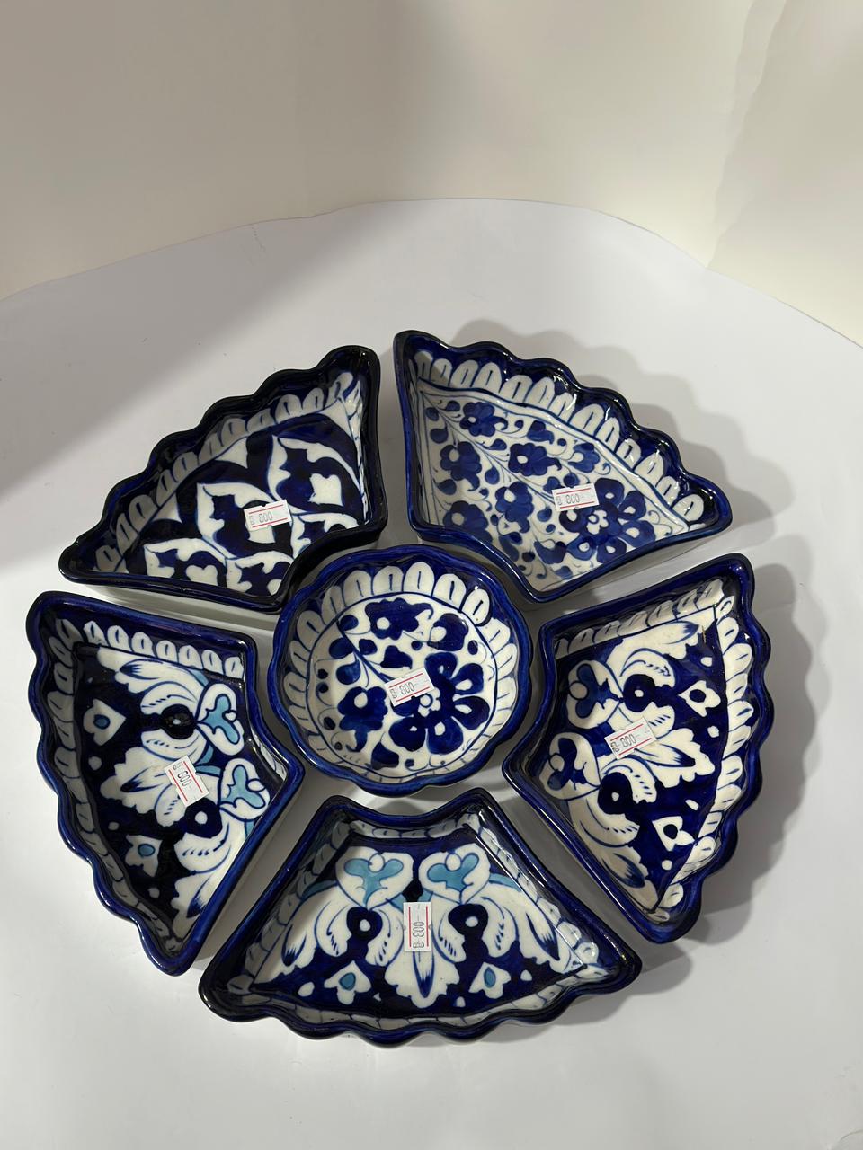 Ceramic blue pottery dry fruit set 6 pieces