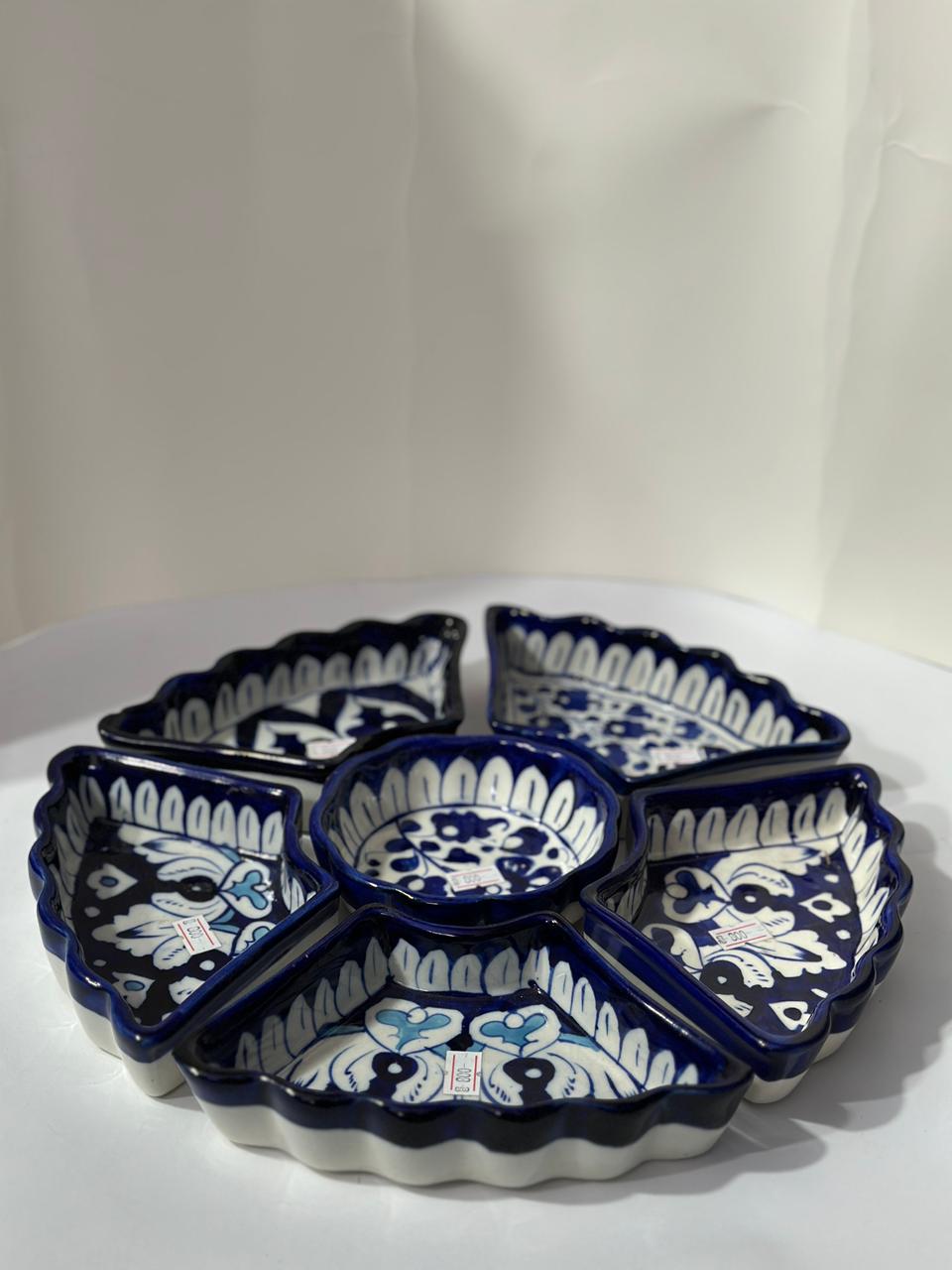 Ceramic blue pottery dry fruit set 6 pieces