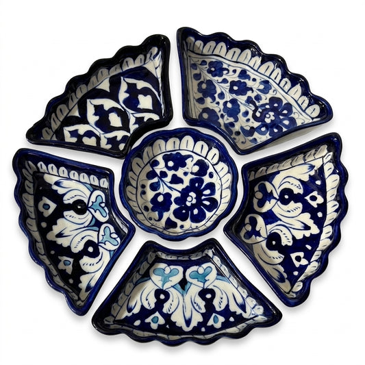 Ceramic blue pottery dry fruit set 6 pieces