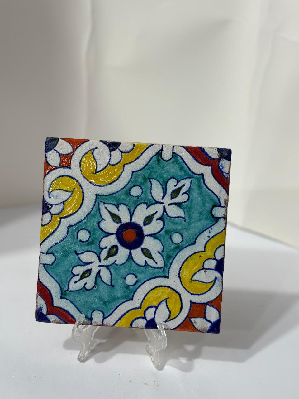Handmade tile 6 by 6 inch Gul-o-Gulzar Border