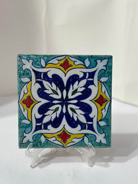 Handmade tile 6 by 6 inch Chaar-Patti Kashi